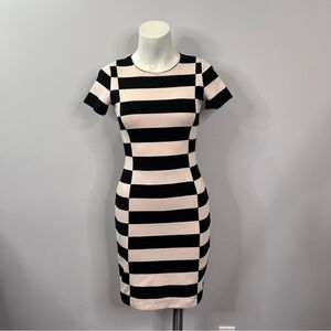 Club Monaco Striped Black and Cream Bodycon Dress sz 00